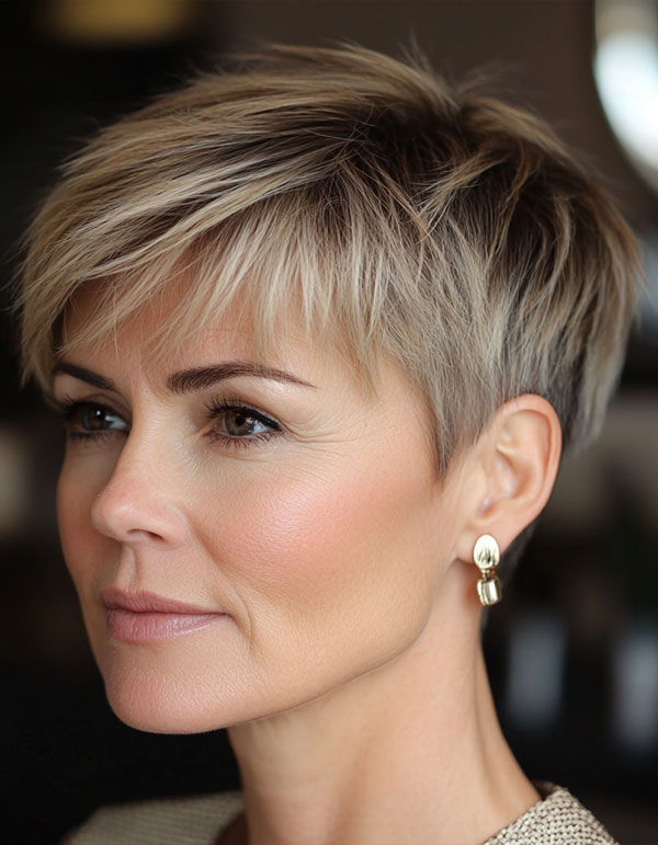 Blonde Pixie With Darker Roots Blonde Pixie With Darker Roots — Pixie Cut for Women Over 50
