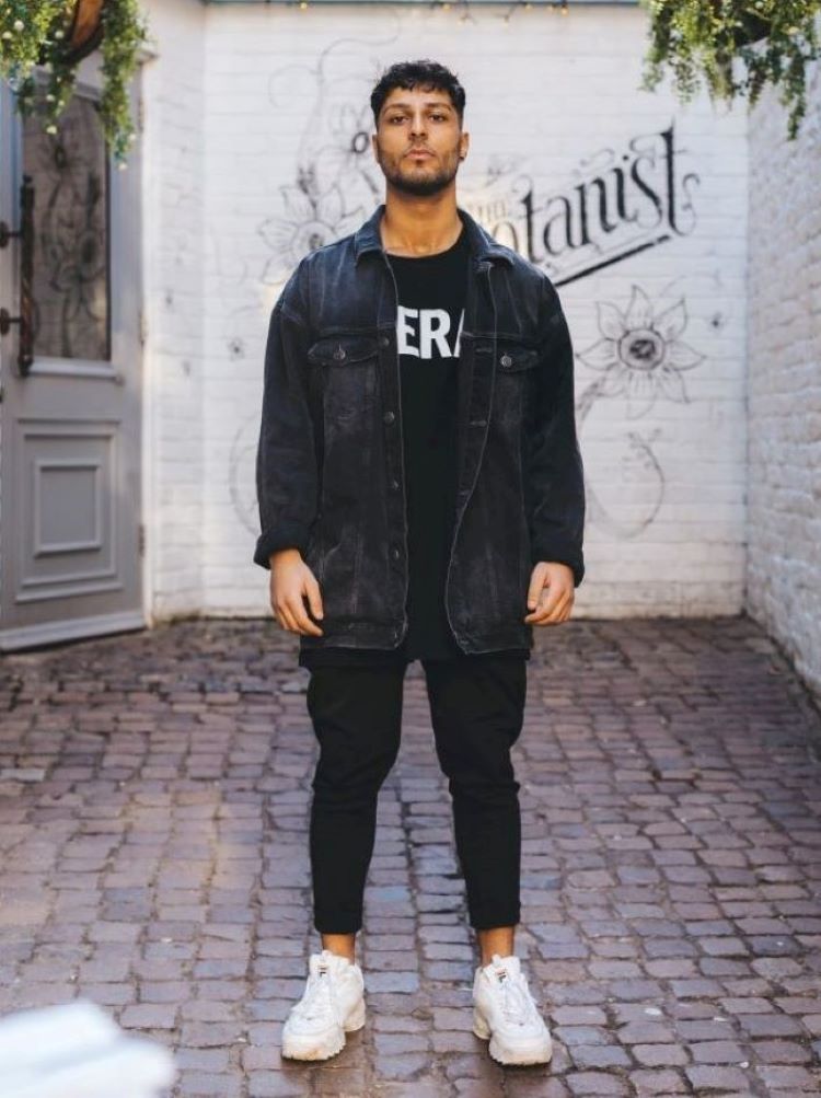 Denim Jacket with Black Base Layer — Mens Streetwear Outfits