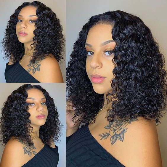 Deep Wave Black Bob With Baby Hairs Deep Wave Black Bob With Baby Hairs — Lace Front Wig Styles