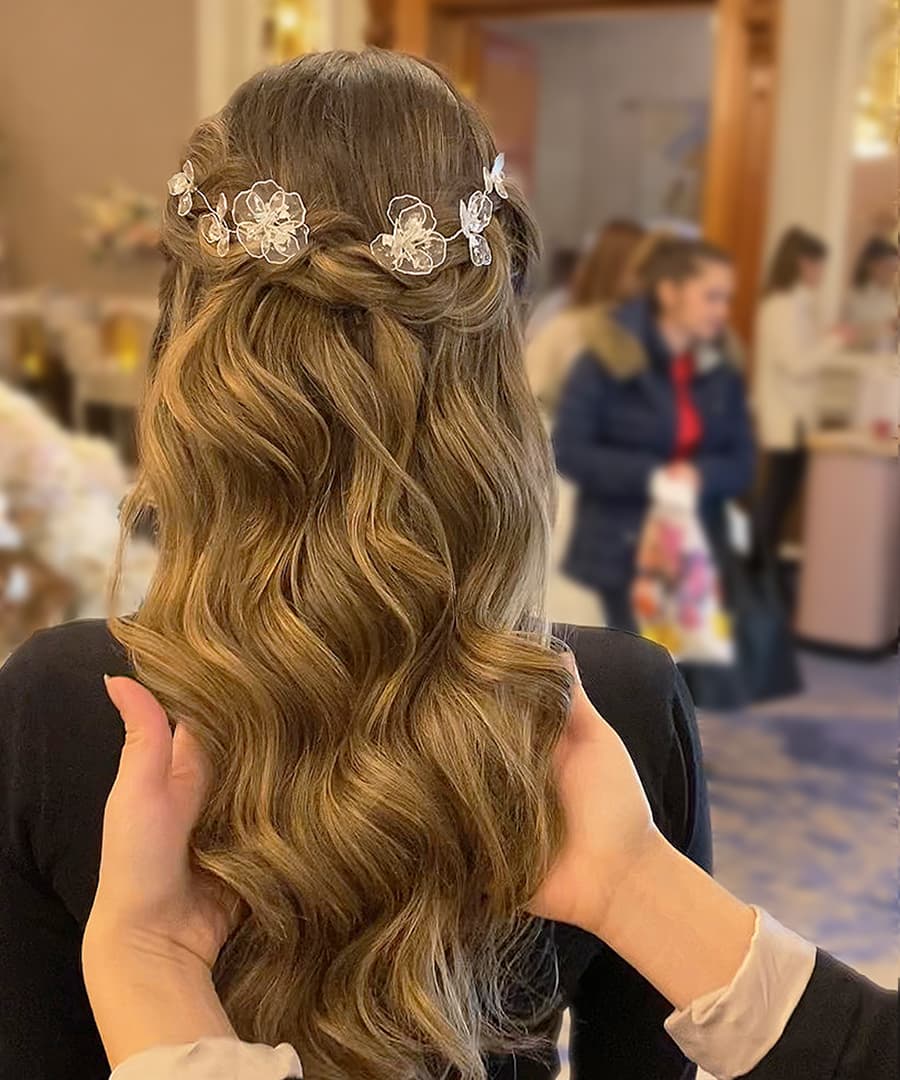 Mid-Back Half-Up with Decorative Accessories — Wavy Hairstyles