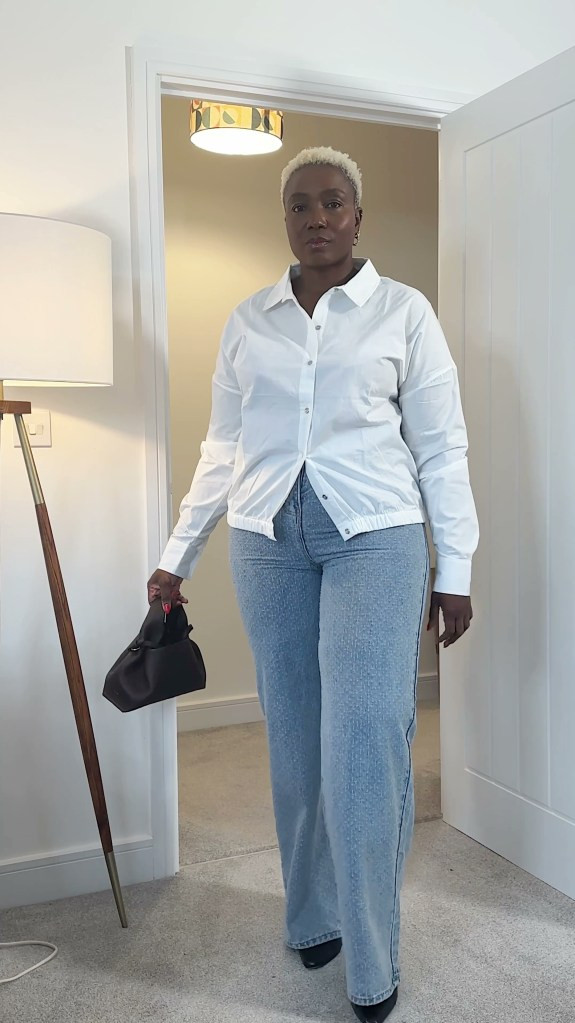 Wide-Leg Jeans with a Collared Jacket Wide-Leg Jeans with a Collared Jacket — Outfits for Big Hips