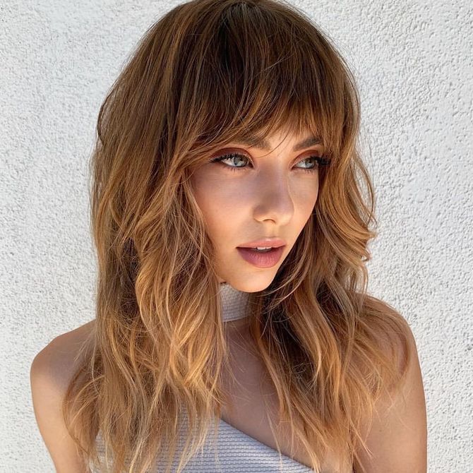 Shoulder Collarbone Balayage Bangs — Long Hair with Bangs