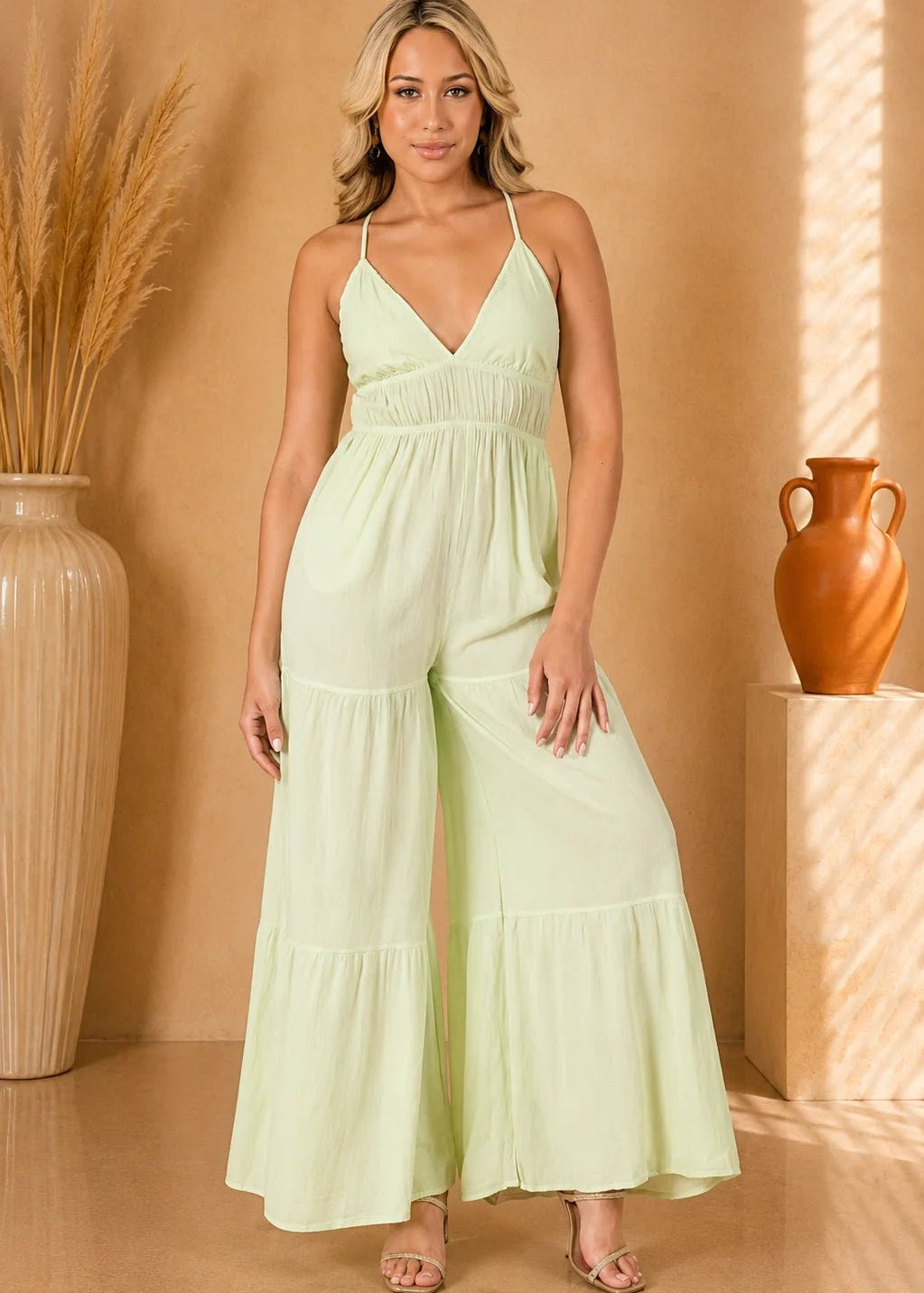 Light Green Gauze Jumpsuit for Resort Getaways Light Green Gauze Jumpsuit for Resort Getaways — Jumpsuits