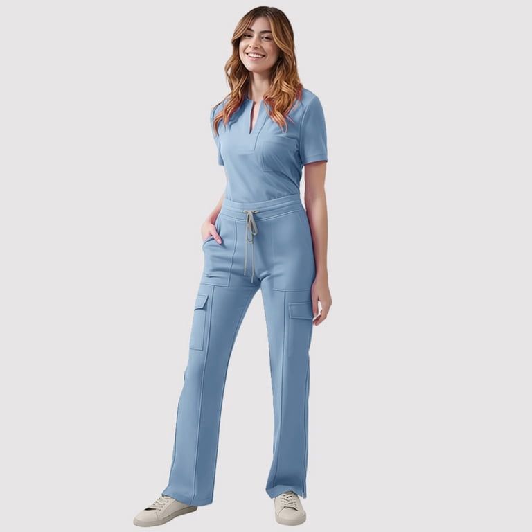 Light Blue Scrubs with Drawstring Cargo Pants Light Blue Scrubs with Drawstring Cargo Pants — Scrubs Outfits