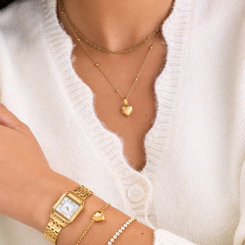 Heart Locket with Gold Watch and Cardigan — Locket Necklaces