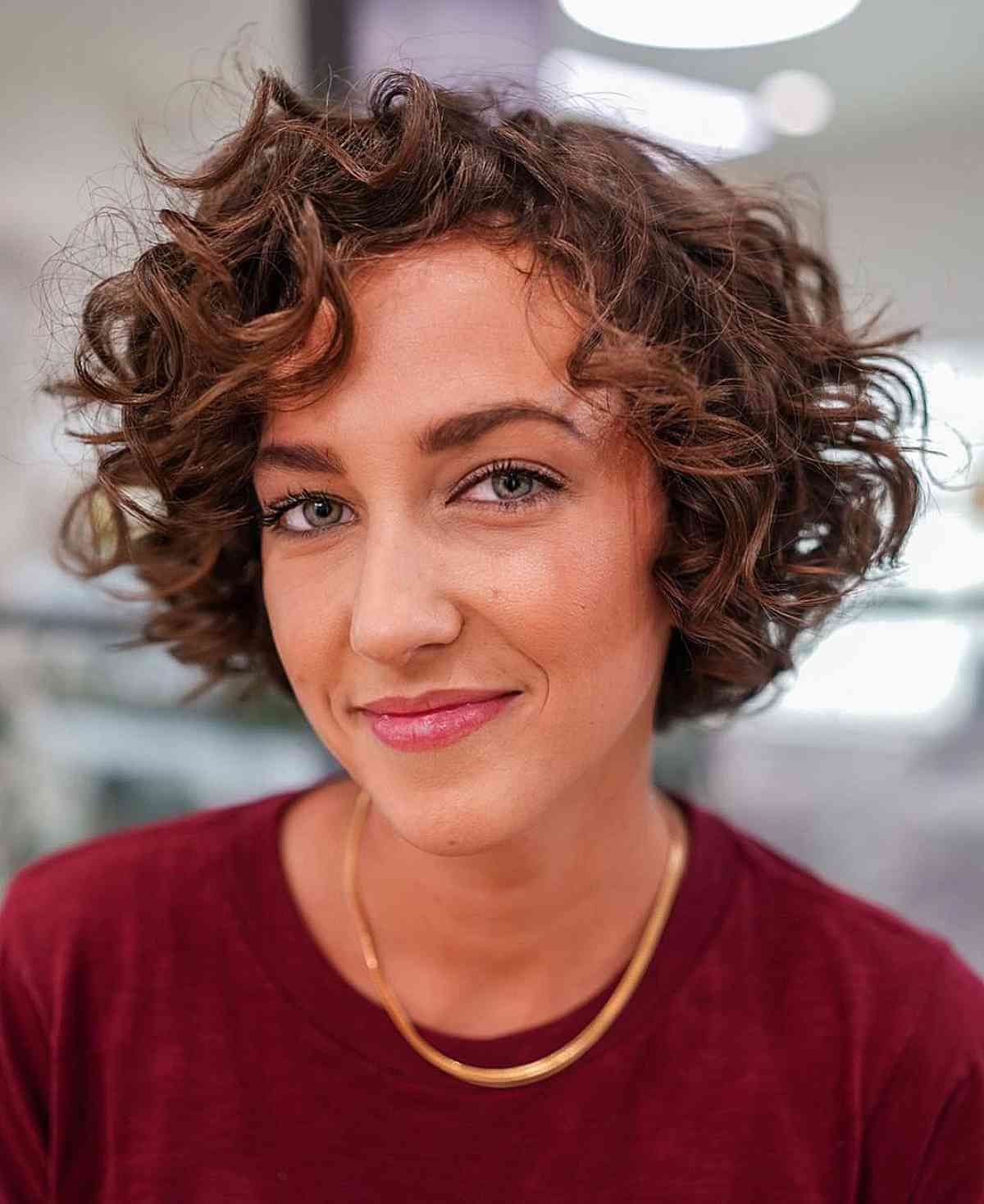 Medium Brown Bob With Full Volume Curls — Curly Bob