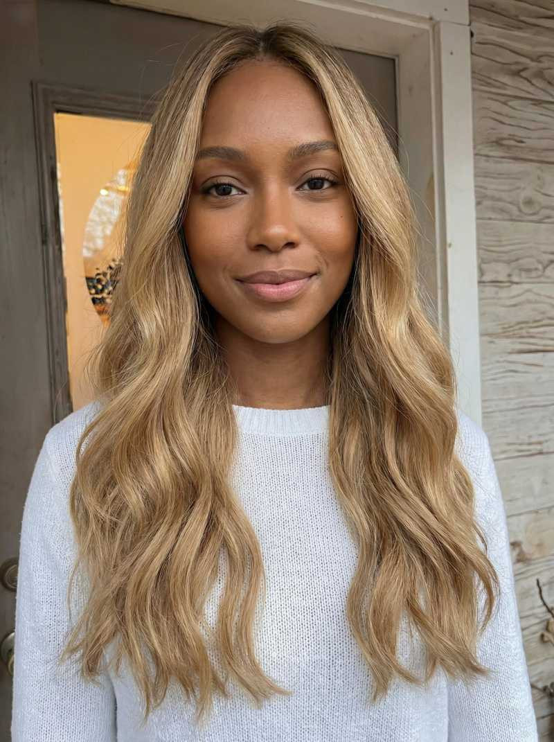 Collarbone Warm Golden Blonde with Highlights Collarbone Warm Golden Blonde with Highlights