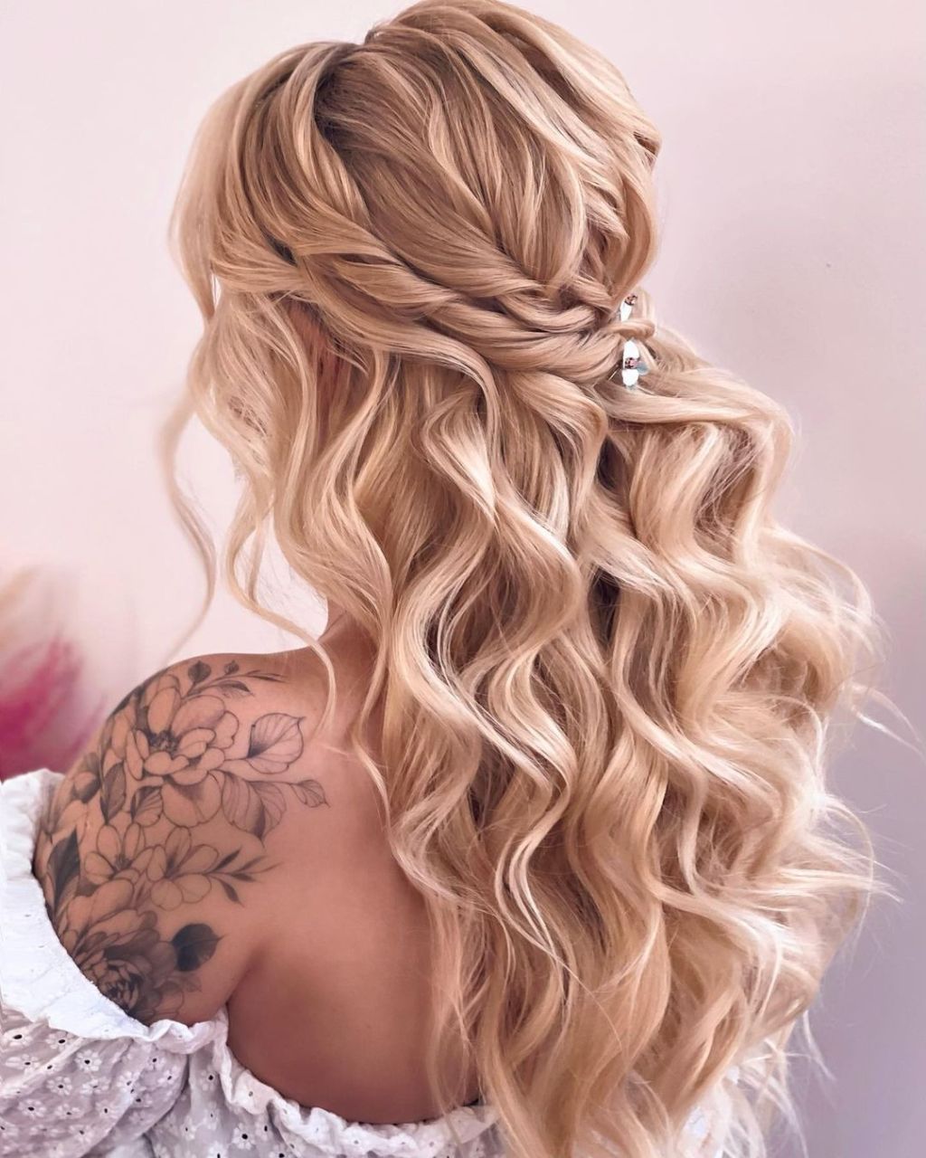 Braided Accent Half Up Loose Curls Braided Accent Half Up Loose Curls — Half Up Half Down Long Hair