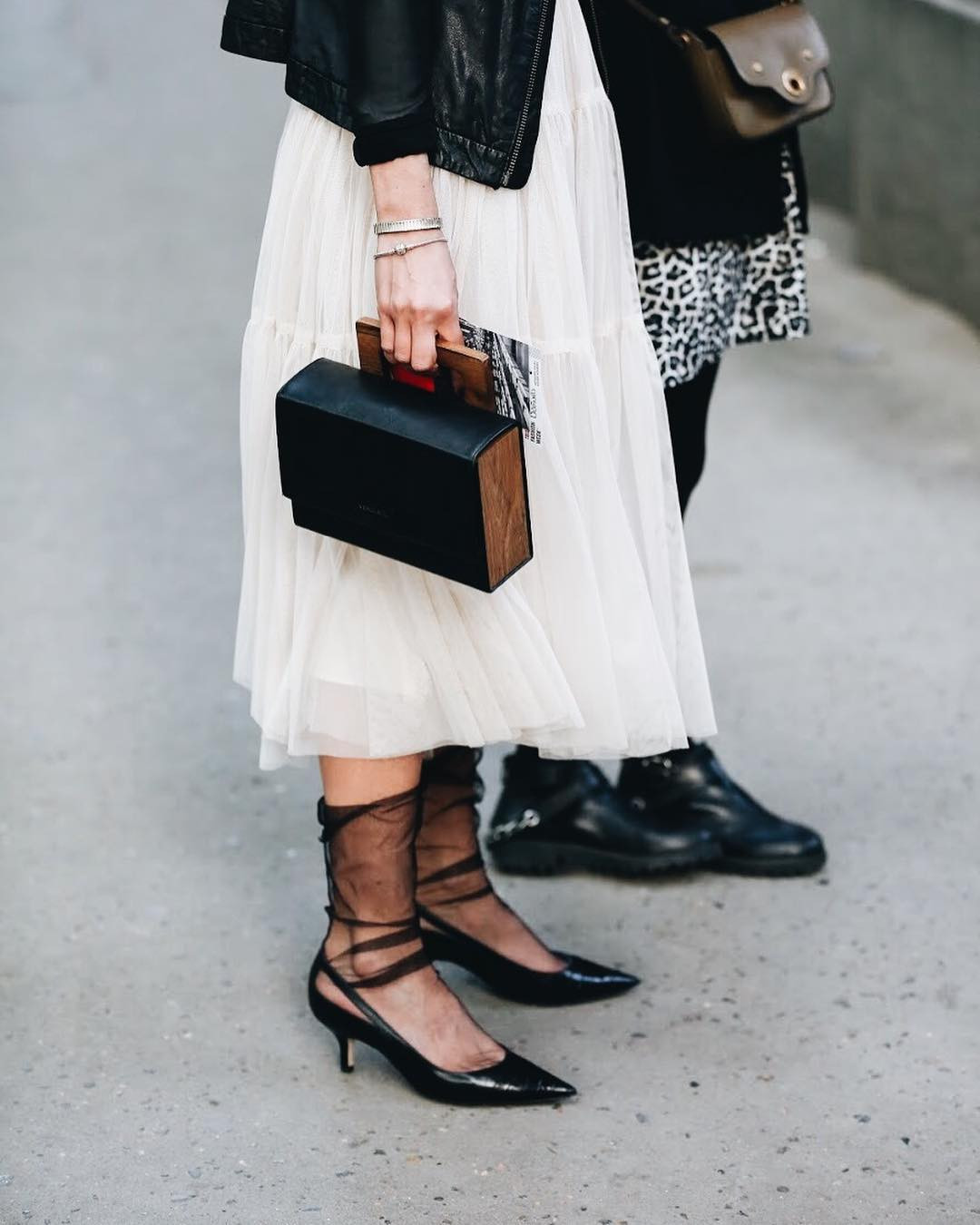 Lace-Up Detail Sheer Socks with Kitten Heels and Tulle Skirt Lace-Up Detail Sheer Socks with Kitten Heels and Tulle Skirt — Socks with Heels Outfits