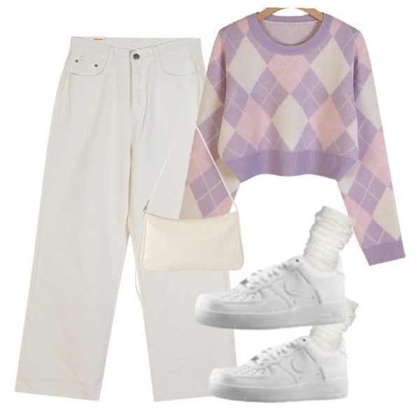 Argyle Knit Sweater with Wide-Leg White Denim Argyle Knit Sweater with Wide-Leg White Denim — Soft Girl Outfits