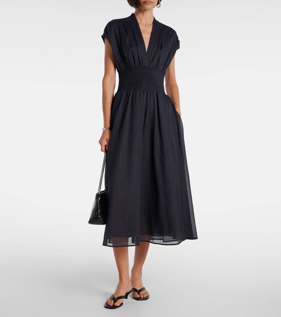 Striped Cotton Midi Dress with Thong Sandals Striped Cotton Midi Dress with Thong Sandals — Tory Burch Outfits