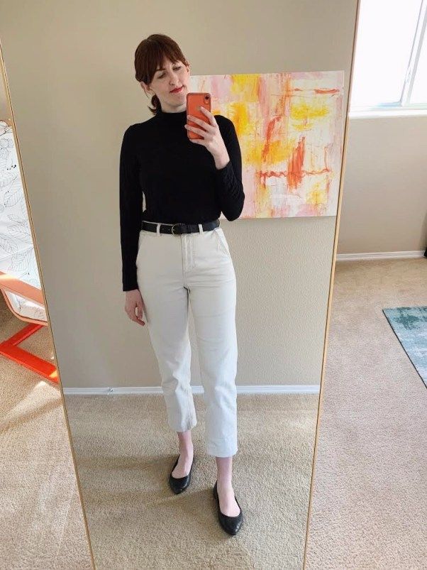 Mock Neck Top with Cropped Trousers for a Sleek WFH Look Mock Neck Top with Cropped Trousers for a Sleek WFH Look — Work From Home Outfits
