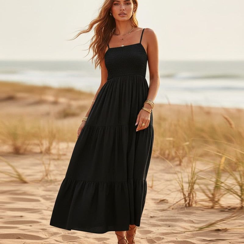 Sleeveless Black Maxi Dress with Smocked Bodice Sleeveless Black Maxi Dress with Smocked Bodice — Casual Dresses