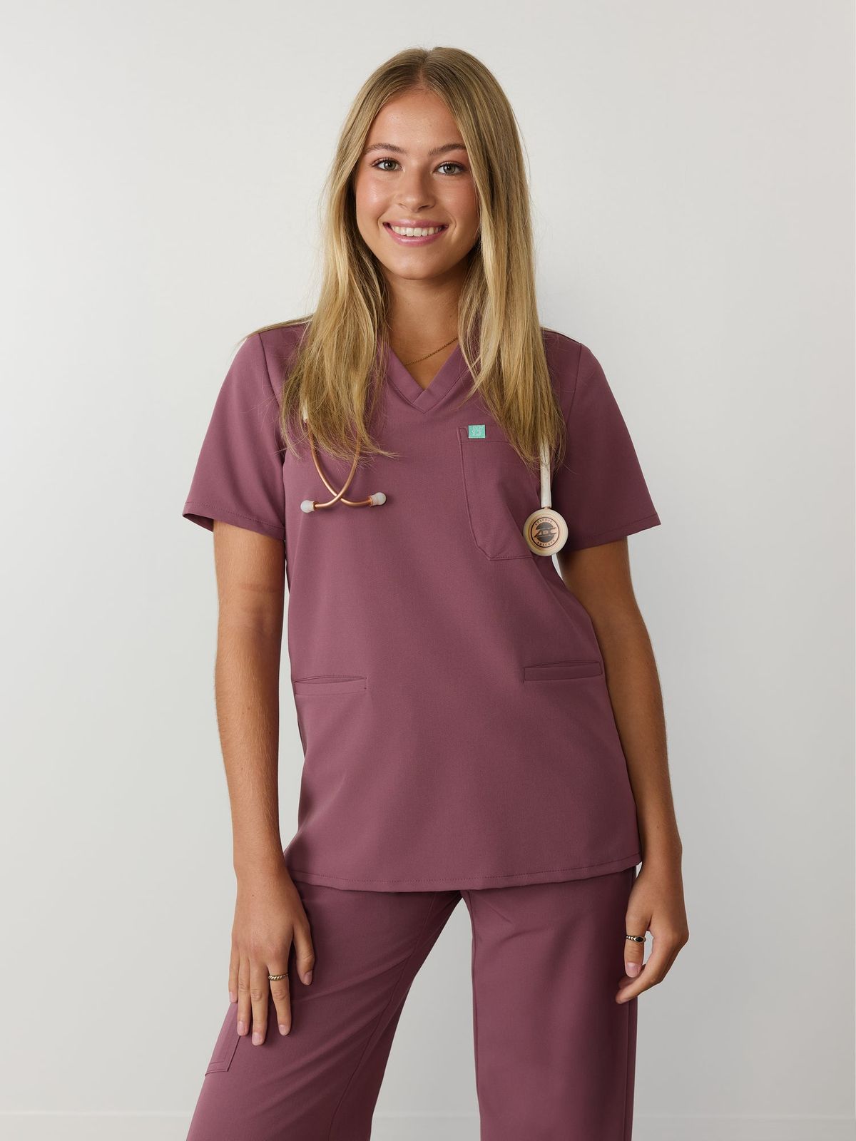 Mauve V-Neck Scrub Set with Stethoscope Accessory Mauve V-Neck Scrub Set with Stethoscope Accessory — Scrubs Outfits
