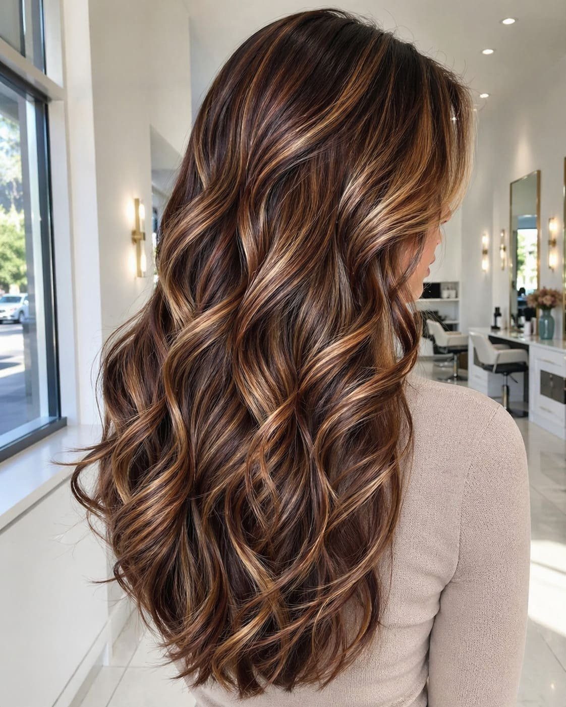 Wavy Visual Idea — Highlights on Dark Hair