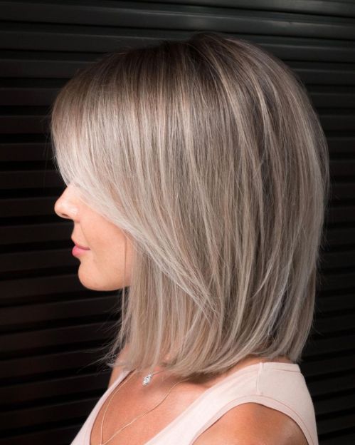 Ash Blonde Bob With Root Shadow — Collarbone Length Hair