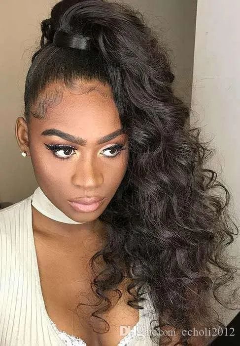 Dark Brown Voluminous Curls Ponytail — Wrap Around Ponytail