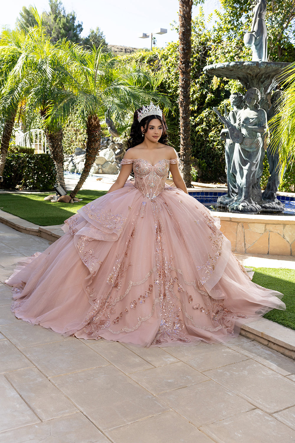 Dusty Rose Ballgown with Rose Gold Sequins — Quinceanera Guest Outfits