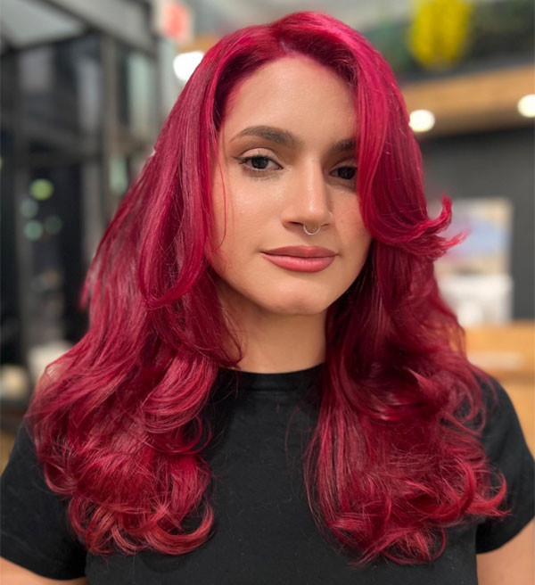 Rich Magenta Mid-Back With Bangs — Magenta Hair