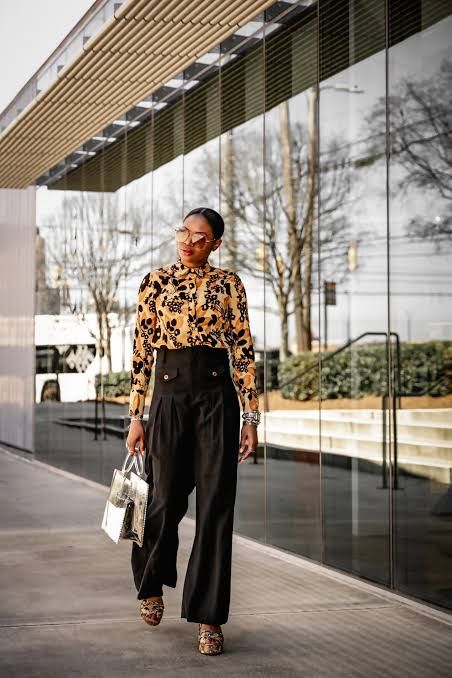 Work Ready: Floral Silk Blouse with Wide-Leg Trousers — Atlanta Outfits
