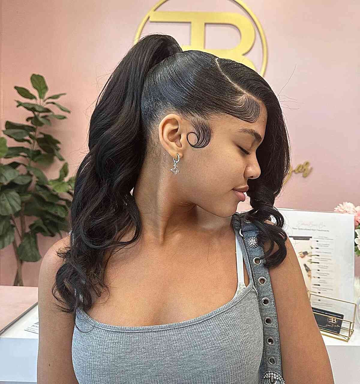 High Ponytail with Deep Side Part — Prom Hairstyles for Black Women