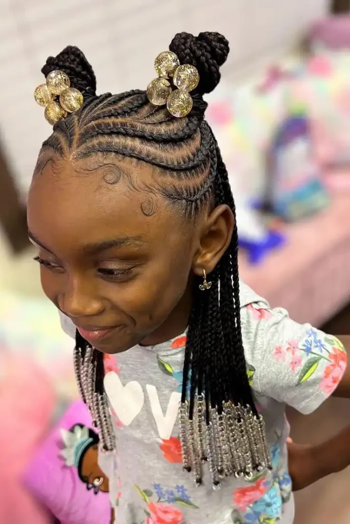 Braided Space Buns With Gold Embellishments Braided Space Buns With Gold Embellishments — Little Black Girl Hairstyles
