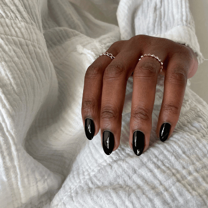 Sheer Pink with Black Line and White Dots — Interview Nails