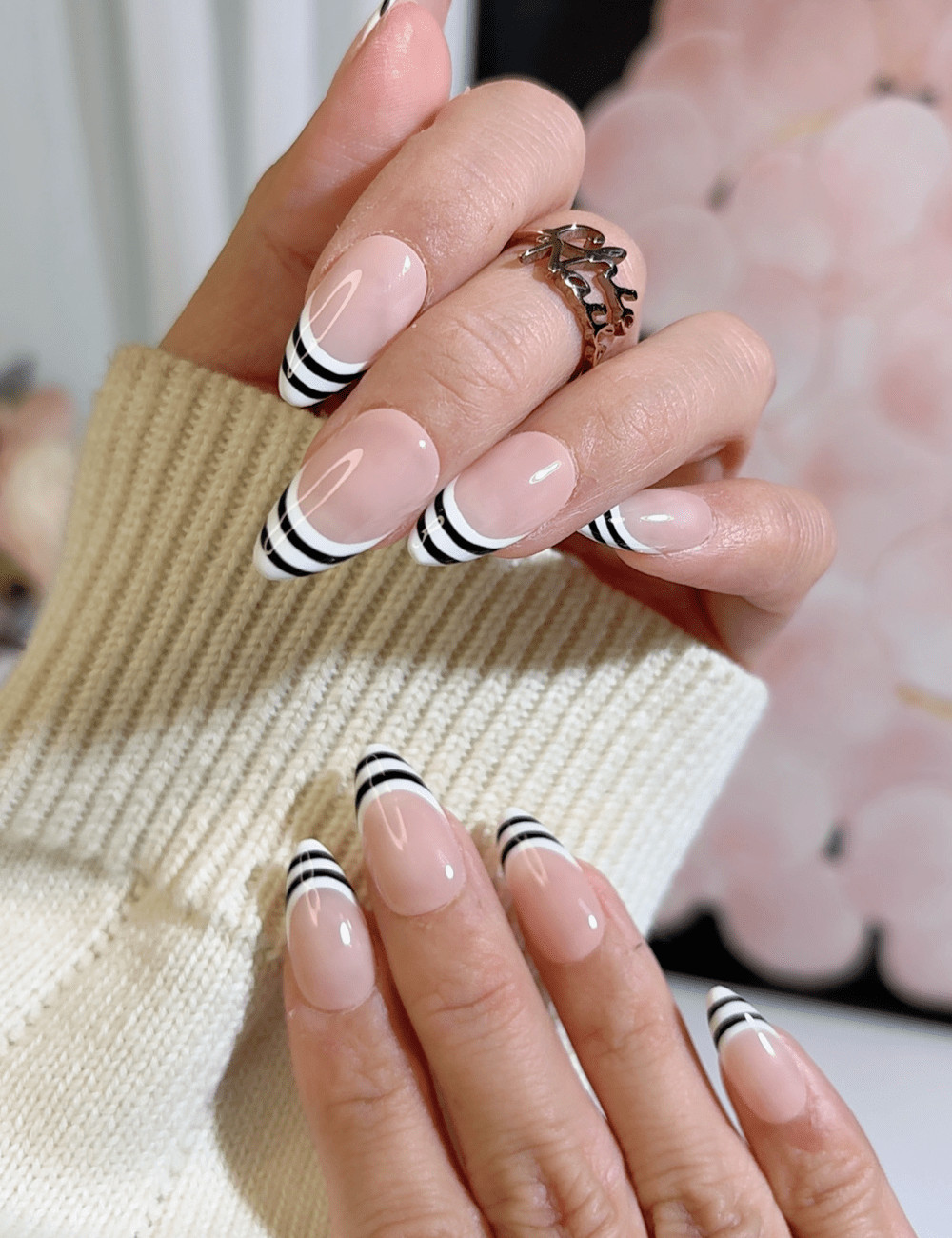 Black & White Double French Press-On Nails – Modern Minimalist Chic |