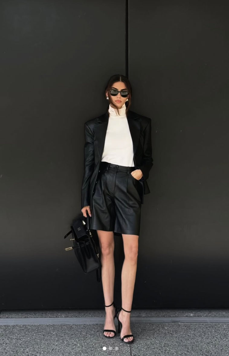 Leather Blazer and Shorts: Unexpected Corporate Edge Leather Blazer and Shorts: Unexpected Corporate Edge — Corporate Baddie Outfits