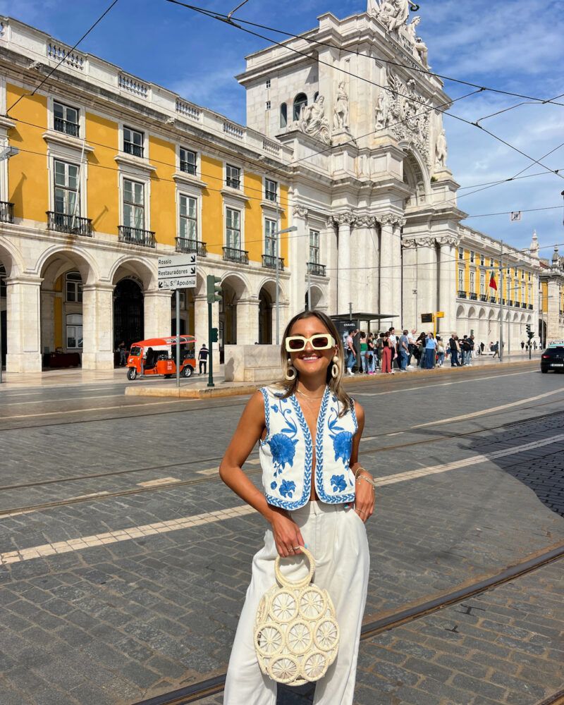 Embroidered White Vest Over White Top with Wide-Leg Pants — Lisbon Outfits