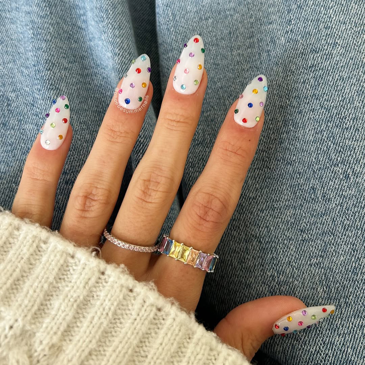 Multicolor Rhinestone Stiletto Nails — Anniversary Nails