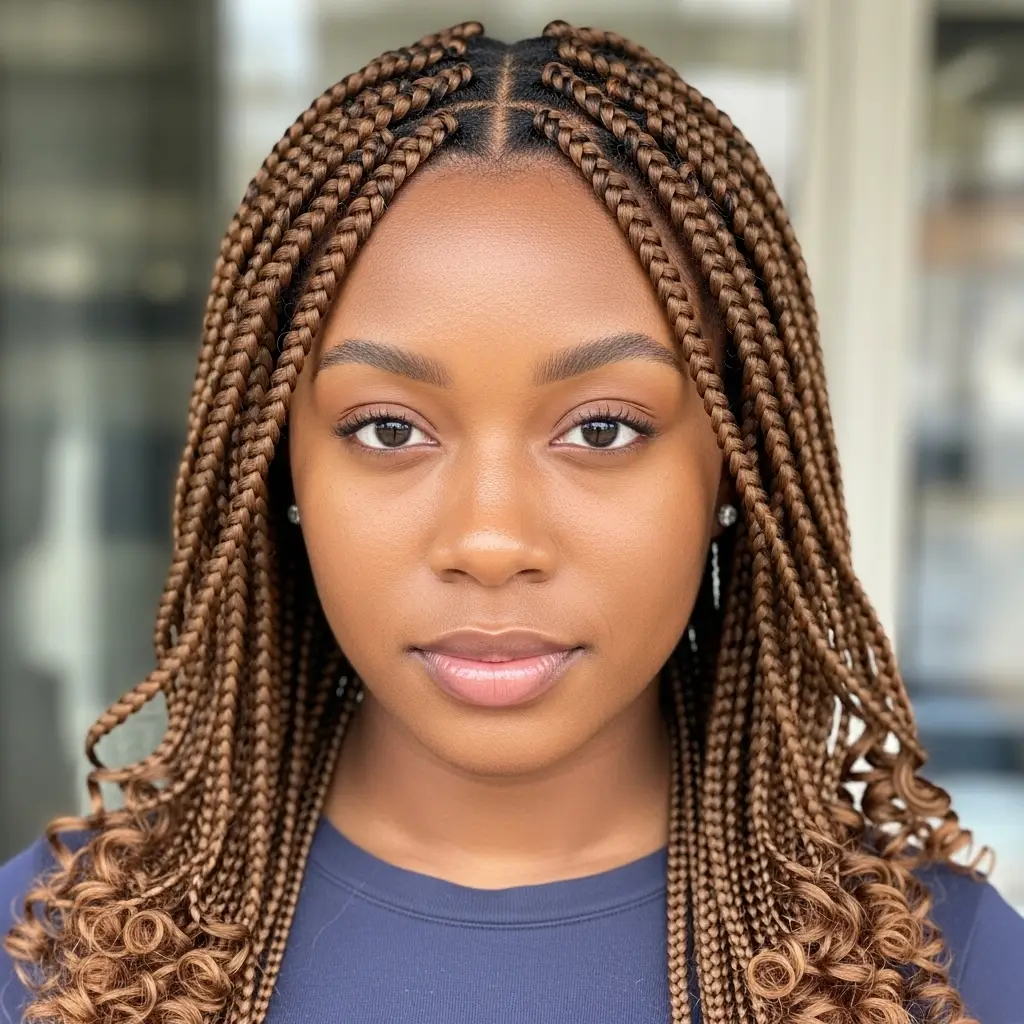 10 Current trends in medium knotless braids with curls - Aiza Beauty