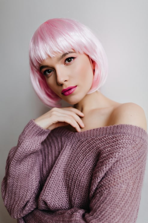 Light Pink Bob With Blunt Bangs Light Pink Bob With Blunt Bangs — Light Pink Hair