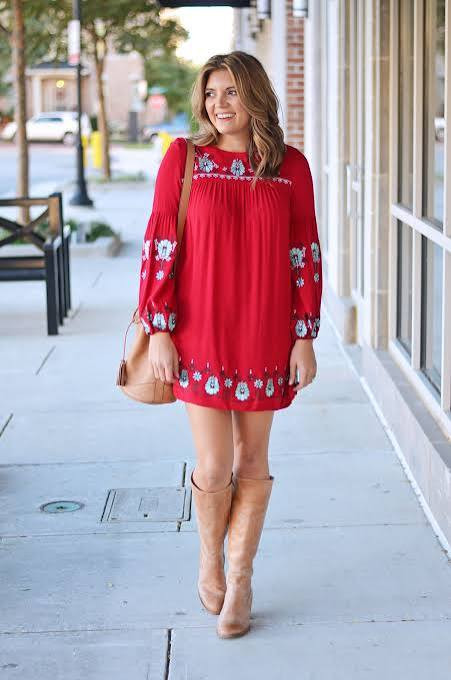 Embroidered Red Mini Dress for Casual Autumn Days Embroidered Red Mini Dress for Casual Autumn Days — Mini Dress Outfits