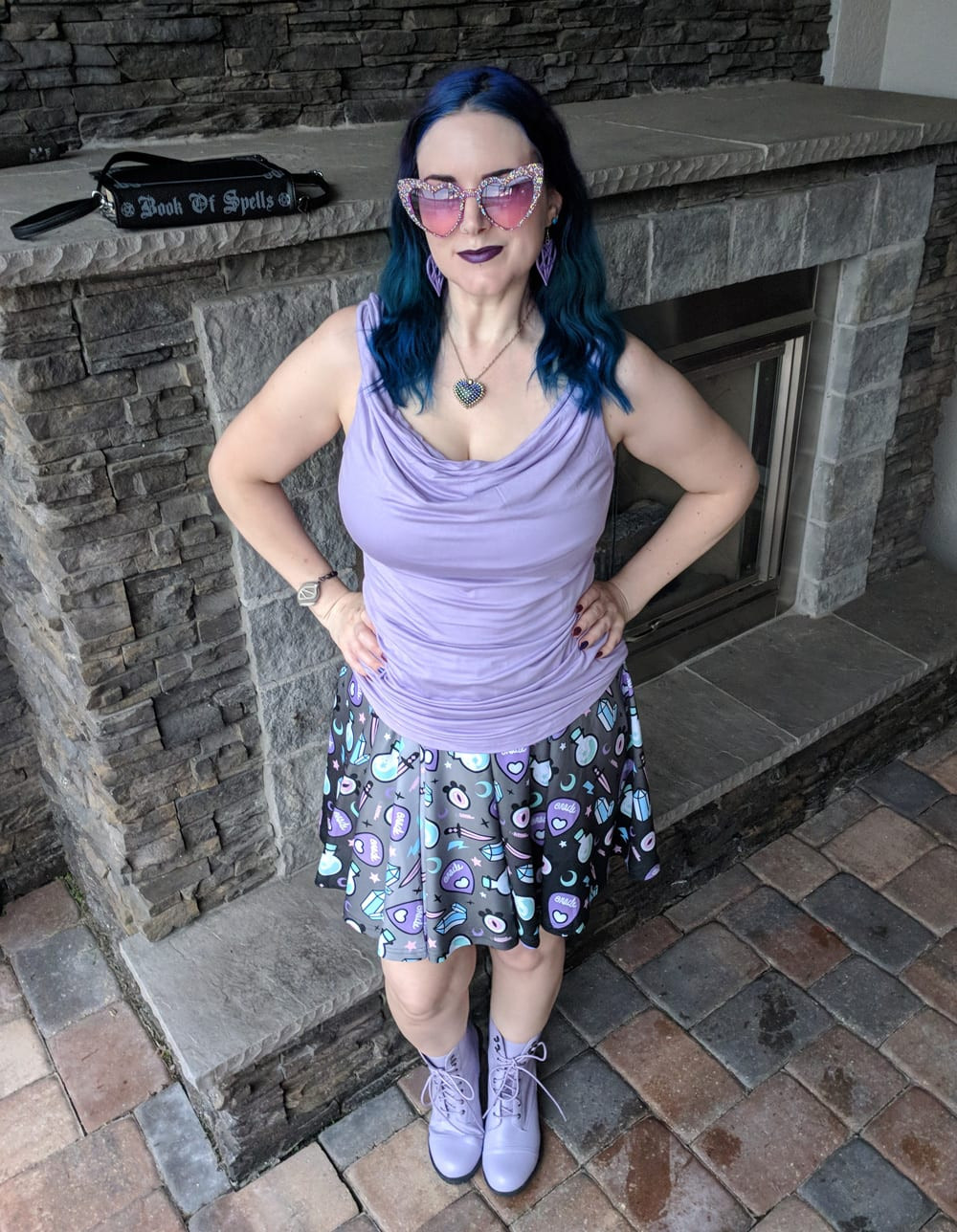 Lavender Tank and Printed Skater Skirt with Heart Sunglasses — Pastel Goth Outfits