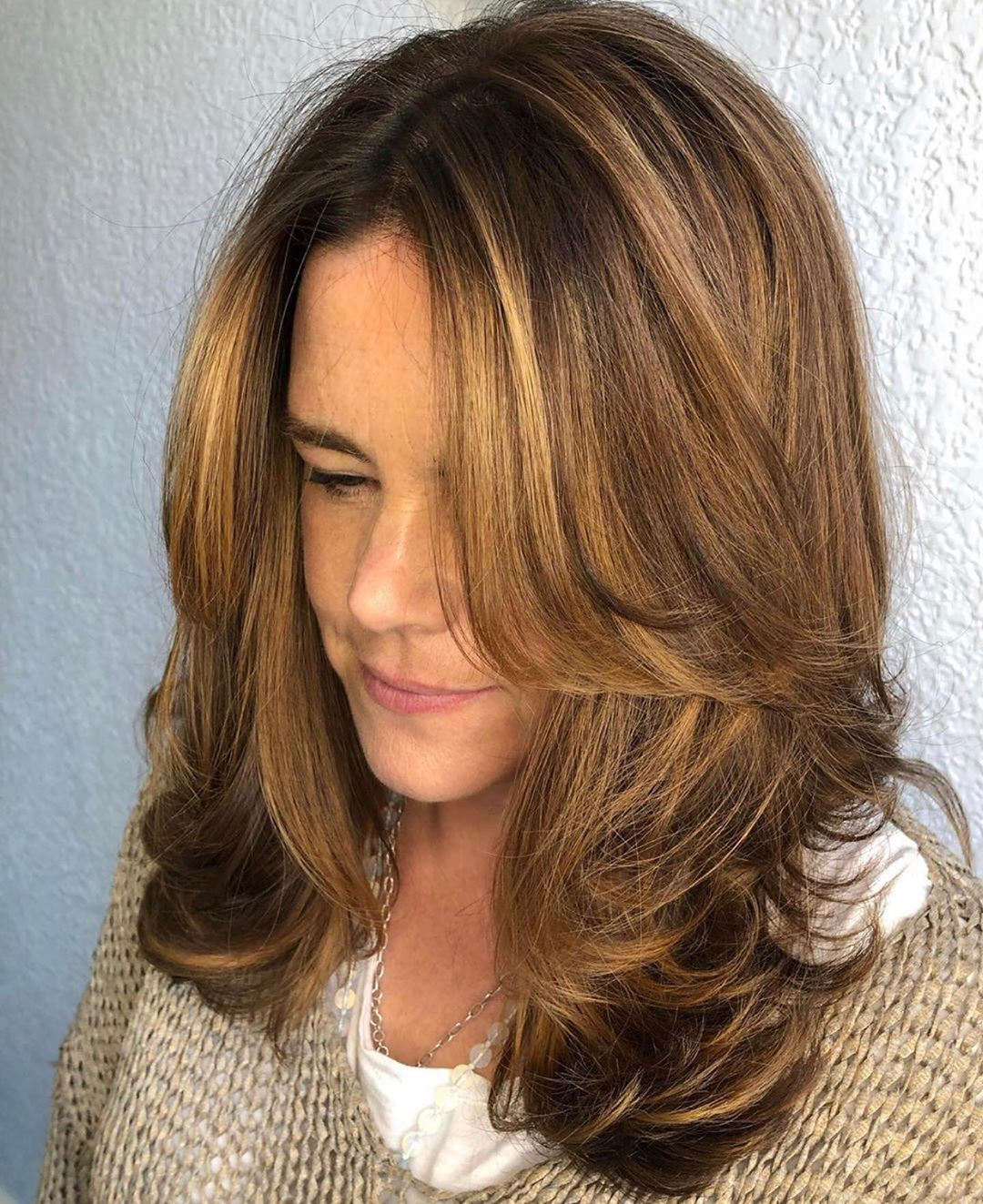 Chestnut Brown Bob with Honey Highlights Chestnut Brown Bob with Honey Highlights — Brown Hair Over 50