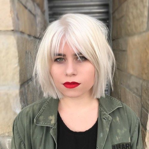 Platinum Blonde Bob with Full Fringe — Bob for Round Face