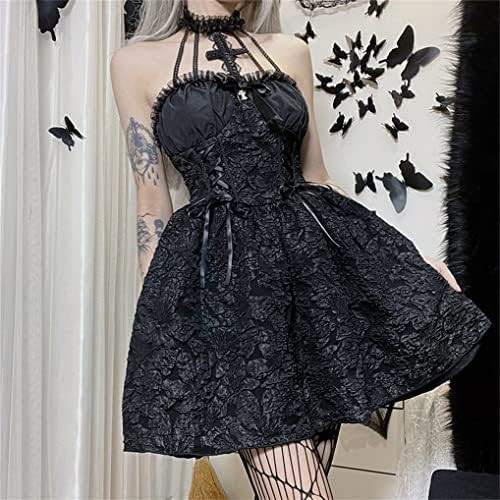 Gothic Halter Dress with Lace: Alternative Evening Style — E-Girl Outfits