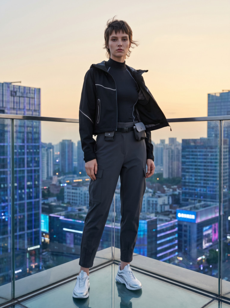 Cropped Jacket with Reflective Piping and High-Waisted Cargo Pants Cropped Jacket with Reflective Piping and High-Waisted Cargo Pants — Techwear Outfits