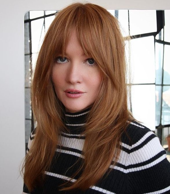 Collarbone Layered Cut With Full Fringe — Hairstyles for Big Forehead
