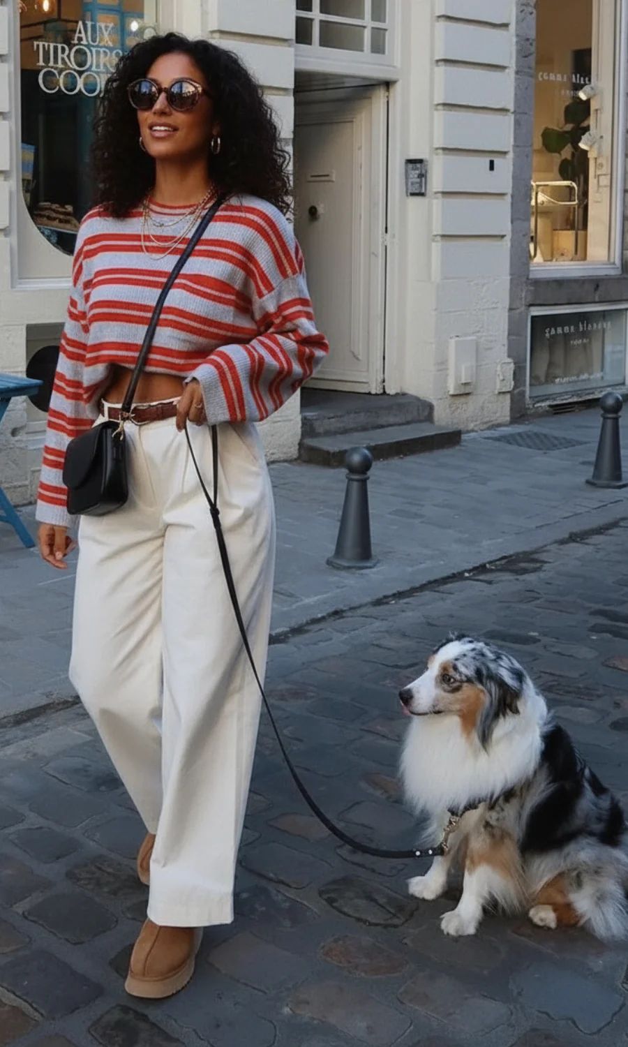 Striped Sweater with White Wide-Leg Trousers Striped Sweater with White Wide-Leg Trousers — Amsterdam Outfits
