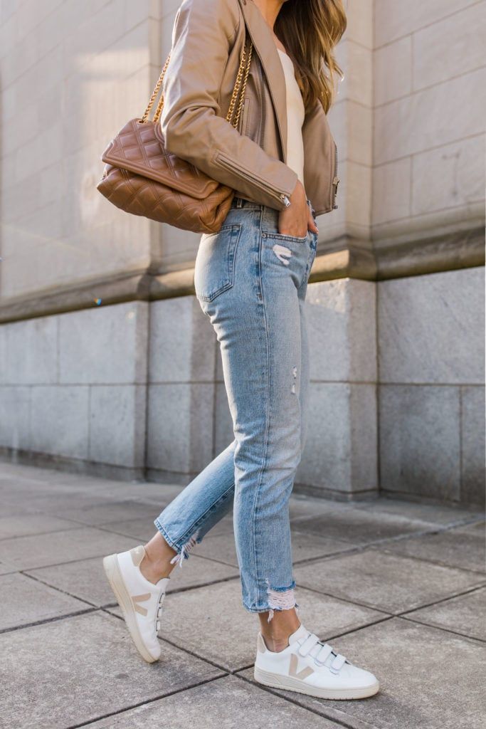 Casual Chic with Leather Jacket and Veja Velcro Sneakers — Veja Outfits