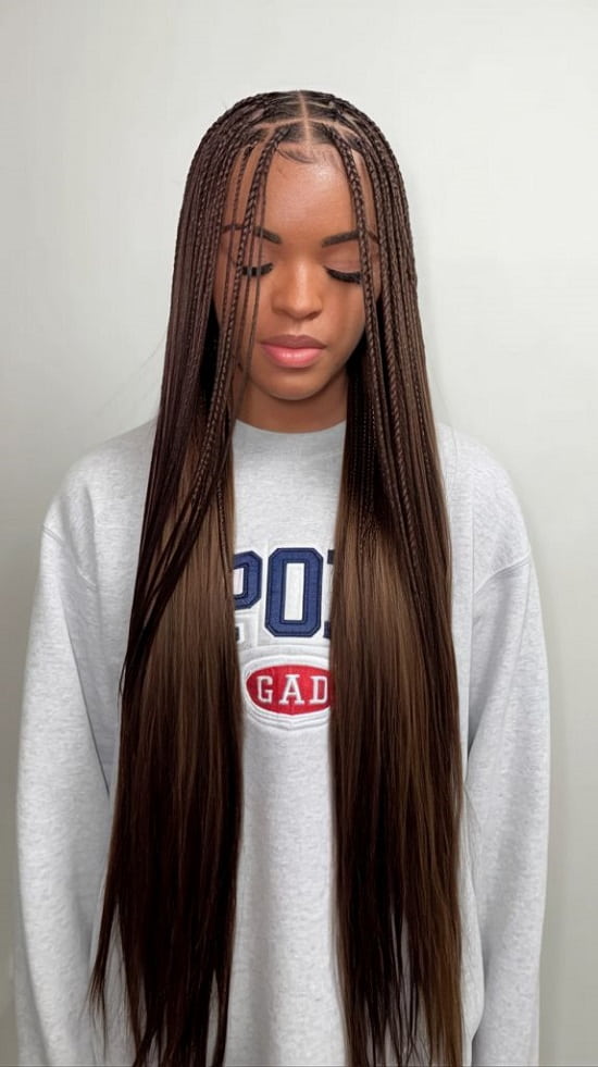 Sleek Dark Brown Box Braids — Brown Braids