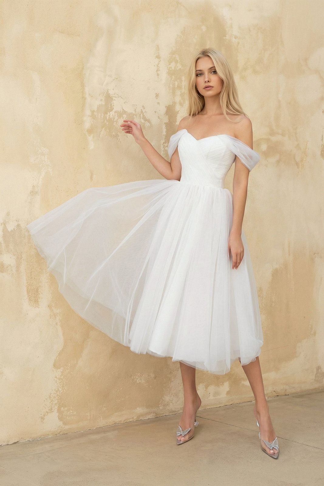 White Off-the-Shoulder Tulle Skater Dress for Special Occasions White Off-the-Shoulder Tulle Skater Dress for Special Occasions — Skater Dresses