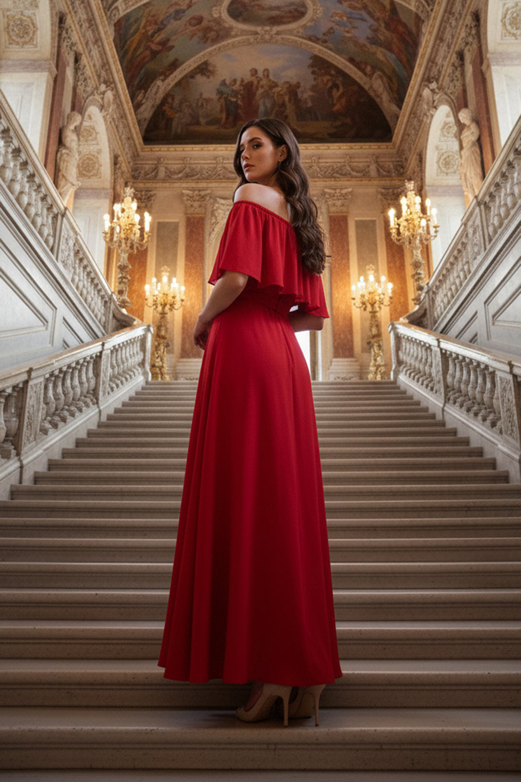 Flowing Red Off-the-Shoulder Maxi Dress — Off the Shoulder Dresses