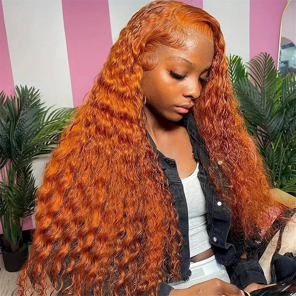 Ginger Orange Mid-Back Deep Waves — Colored Wig Styles