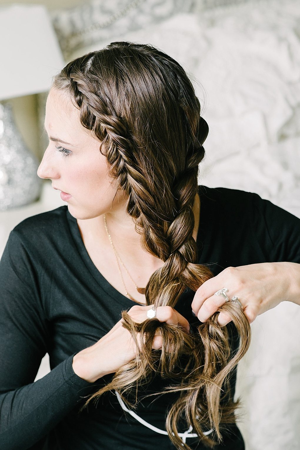 Two-Tone Dark Brown Side Braid — French Braid