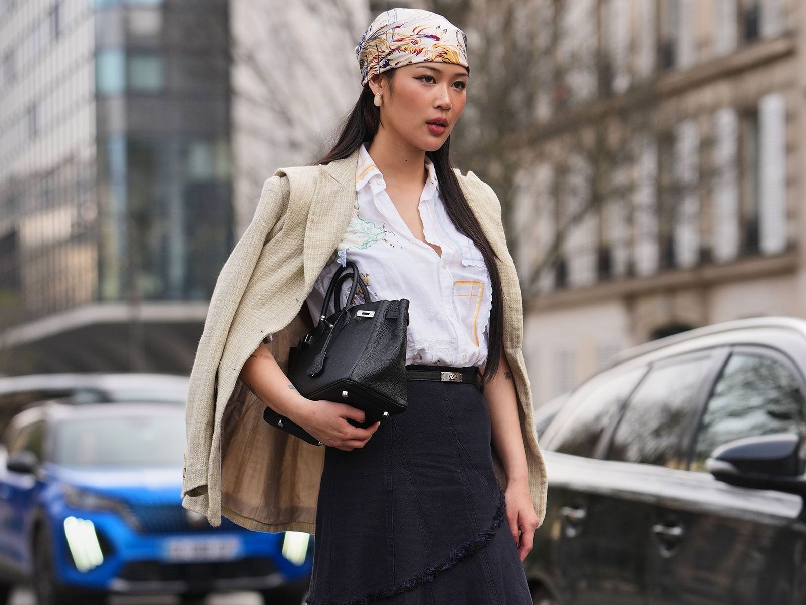 Draped Blazer and Silk Scarf with Chunky Loafers — Chunky Loafers Outfits