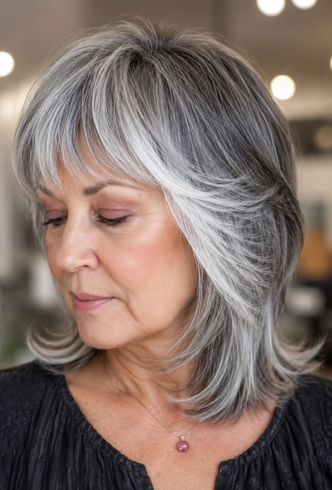 Shag With Silver White Highlights — Highlights Over 50