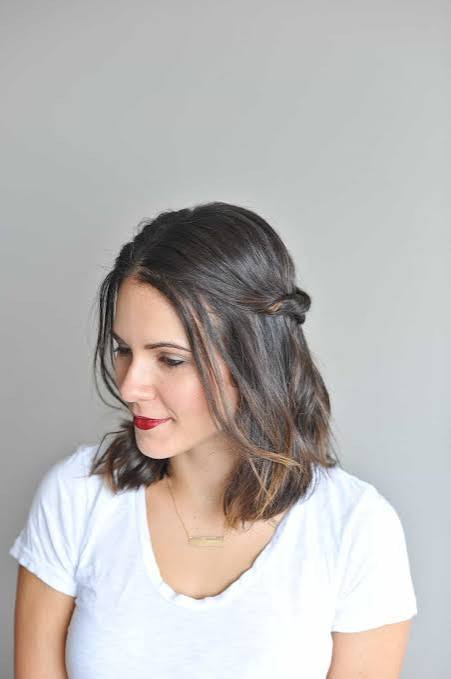 Dark Brown Lob With Twisted Sections Dark Brown Lob With Twisted Sections — Half Up Half Down Short Hair